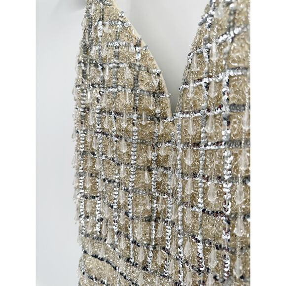 Mac Duggal 5394 Crystal Drop Embellished Column Gown Silver Size 2 - Picture 7 of 9